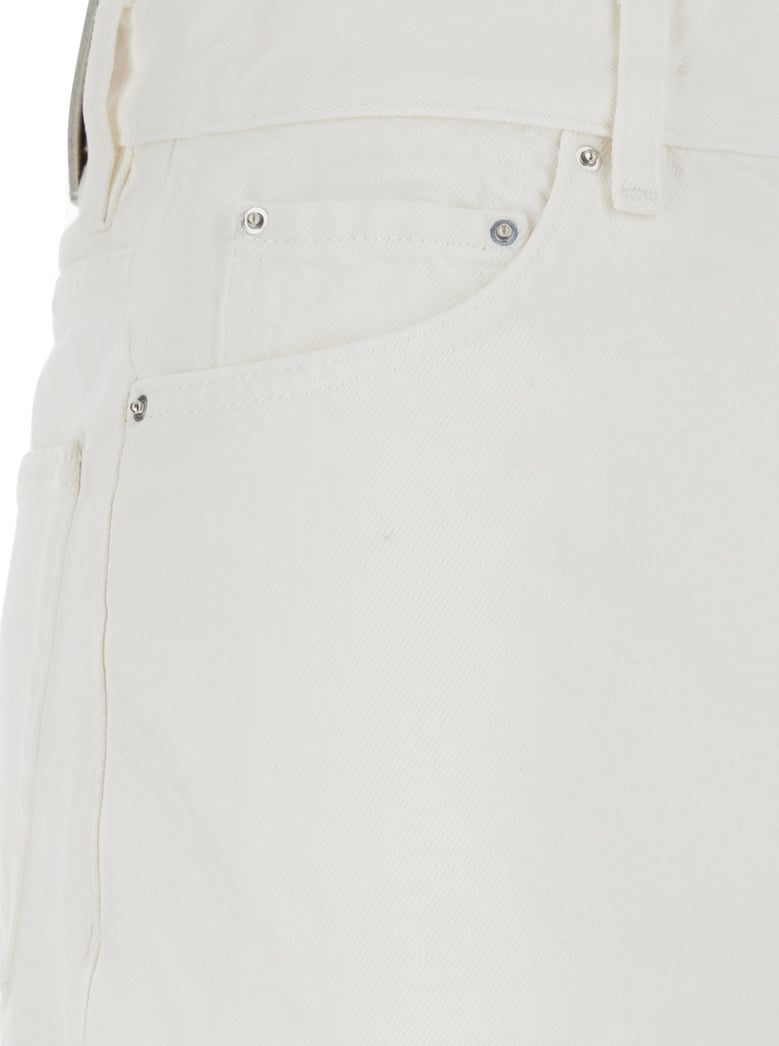 white wide leg jeans with logo patch by Selfnex