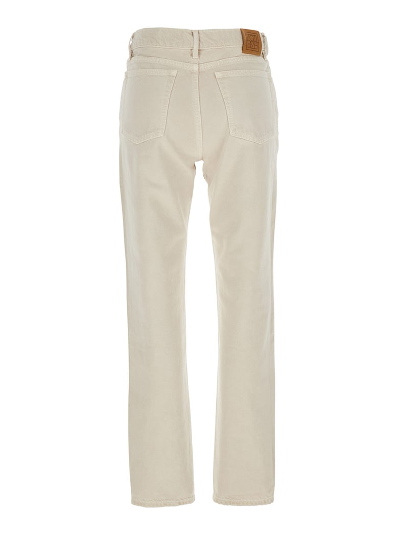 white denim jeans with logo patch by Selfnex
