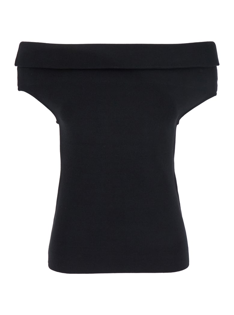 black off-shoulder double-knit top by Selfnex