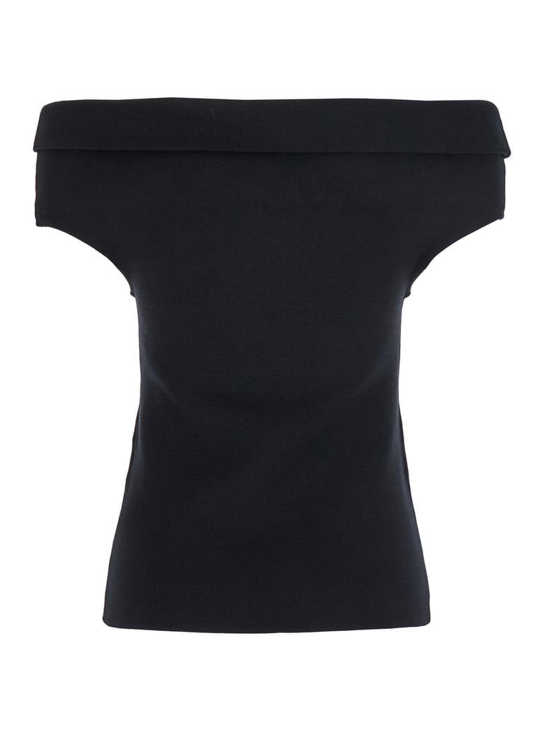 black off-shoulder double-knit top by Selfnex