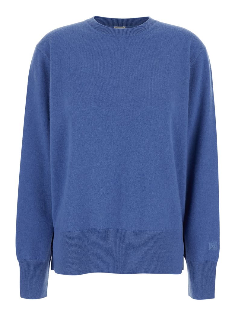 blue cashmere crewneck sweater with logo by Selfnex