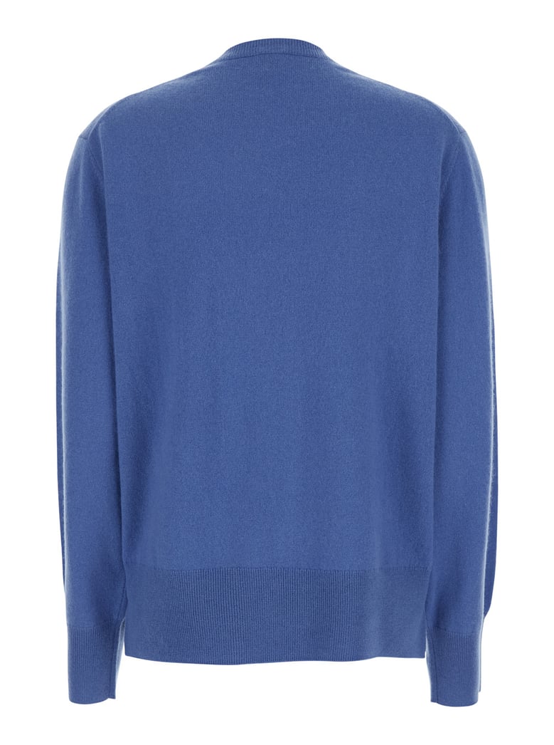 blue cashmere crewneck sweater with logo by Selfnex