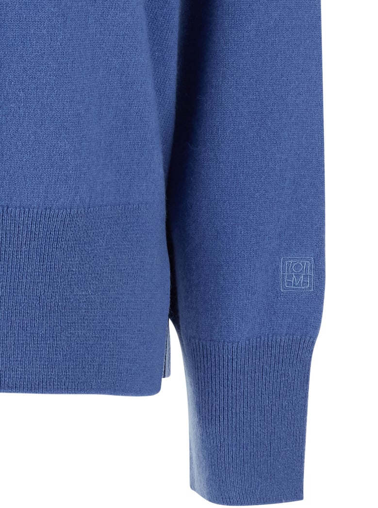 blue cashmere crewneck sweater with logo by Selfnex
