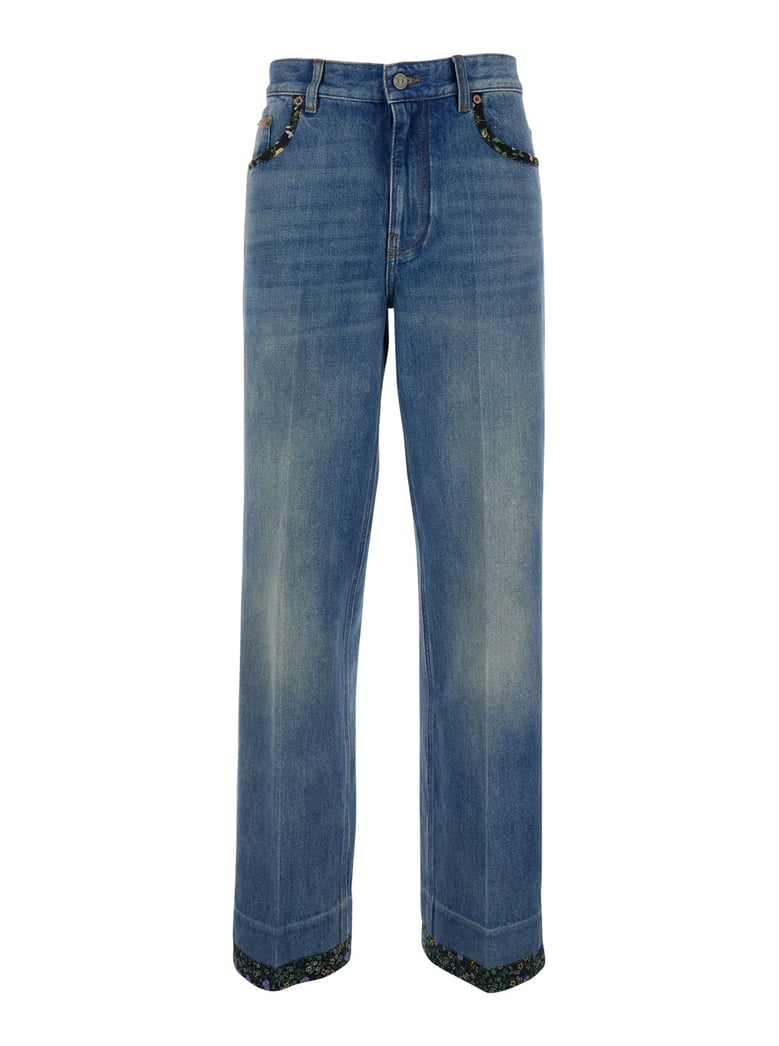 blue jeans with floral details by Selfnex