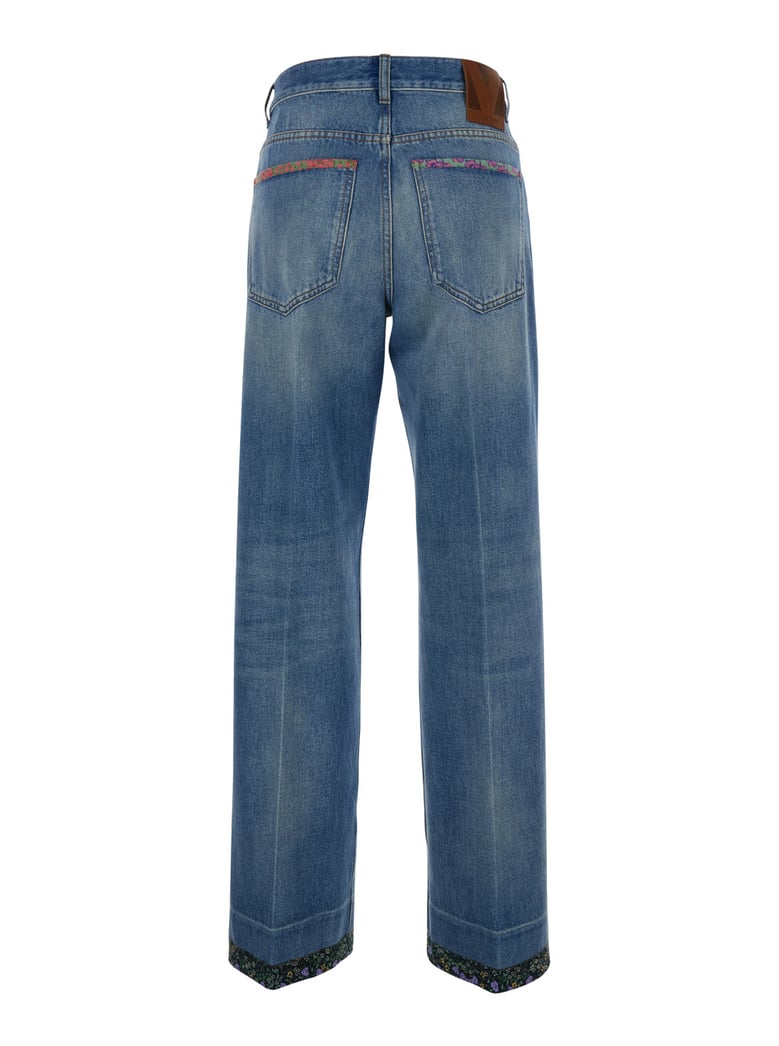 blue jeans with floral details by Selfnex