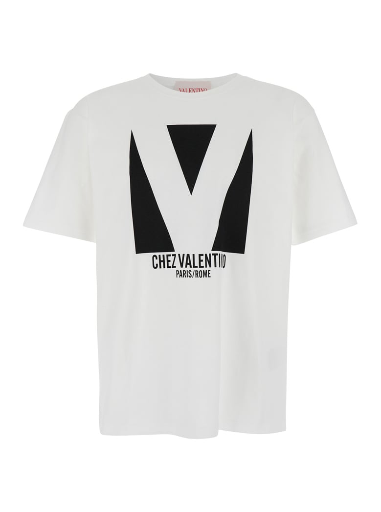 white crewneck t-shirt with maxi logo print by Selfnex