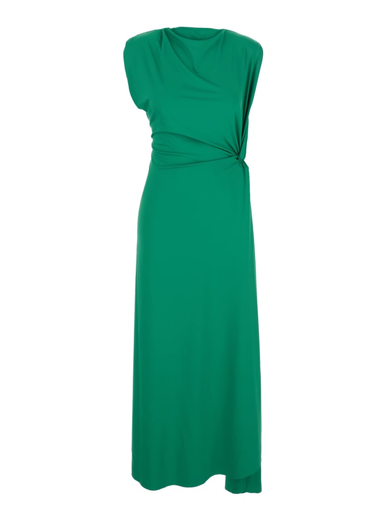 green long dress with pleated details by Selfnex