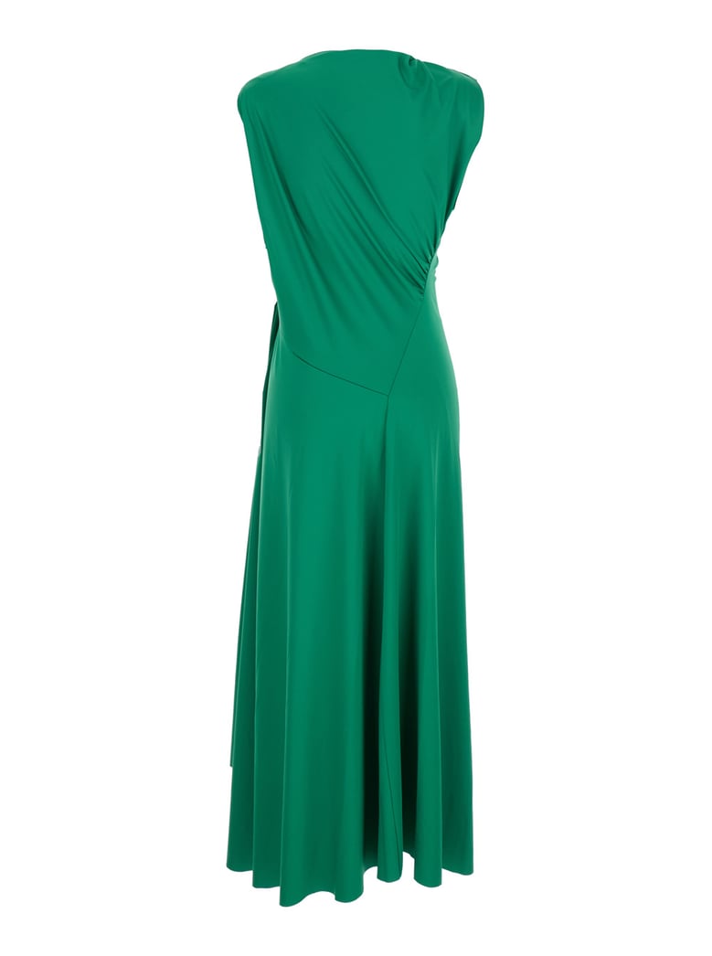 green long dress with pleated details by Selfnex