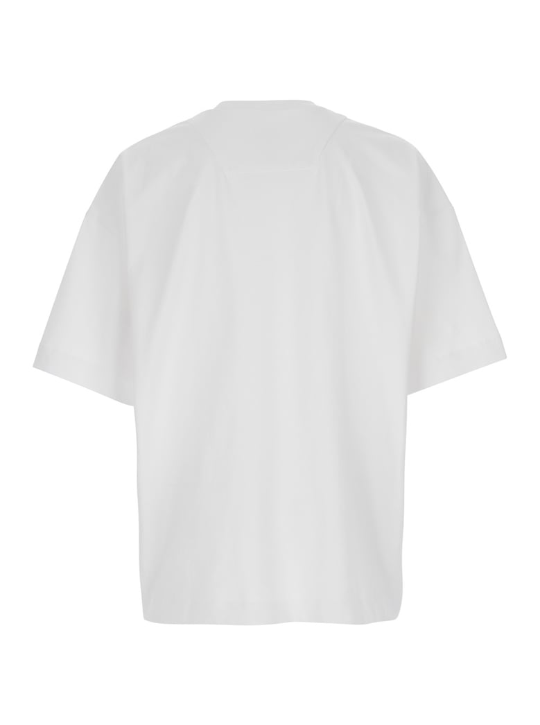 white t-shirt with tone-on-tone logo by Selfnex