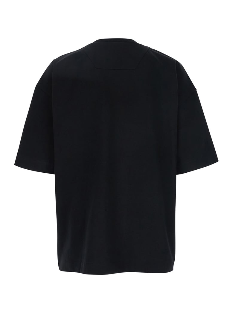 black t-shirt with embroidered logo by Selfnex