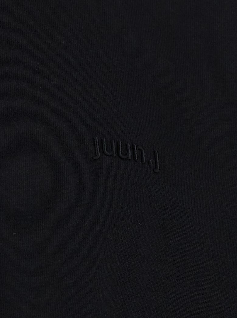 black t-shirt with embroidered logo by Selfnex