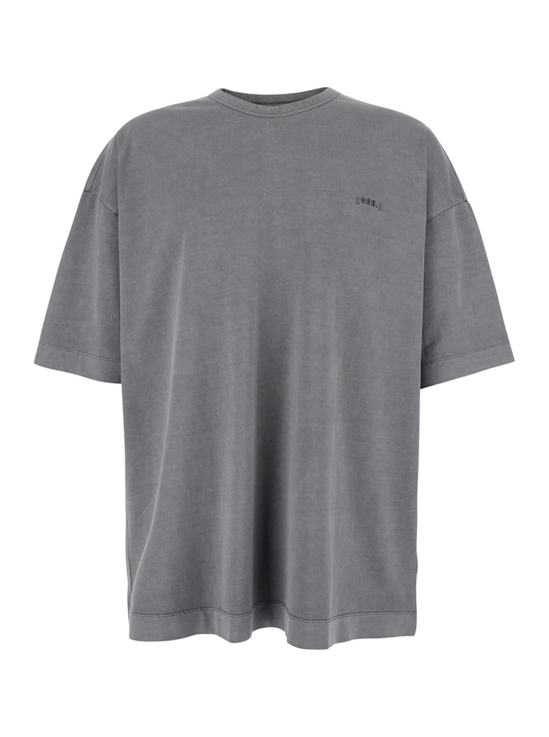 grey t-shirt with embroidered logo by Selfnex
