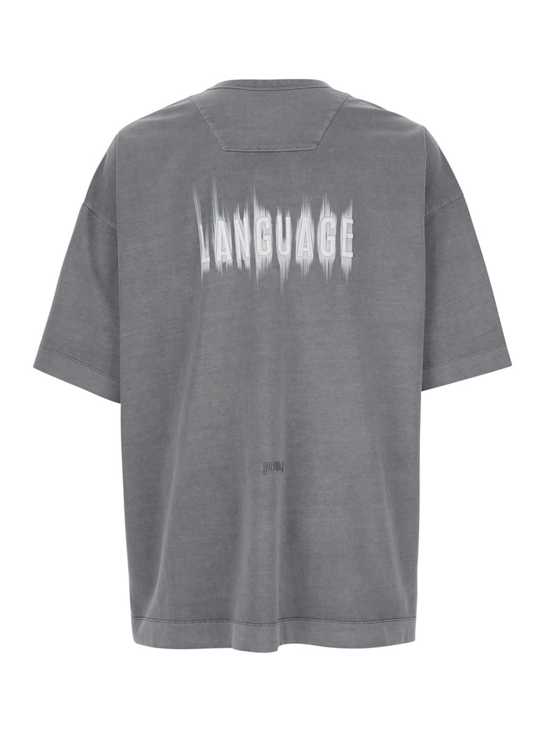 grey t-shirt with embroidered logo by Selfnex