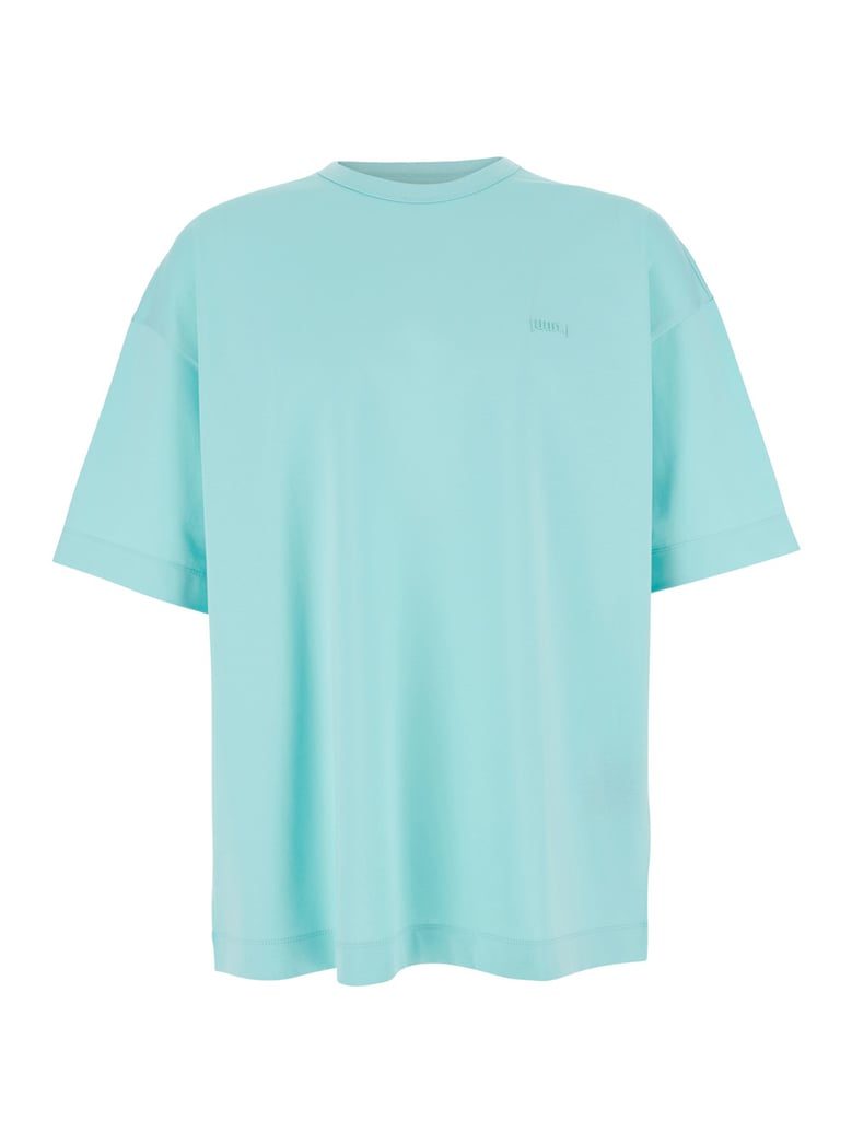 light blue t-shirt with logo and print by Selfnex
