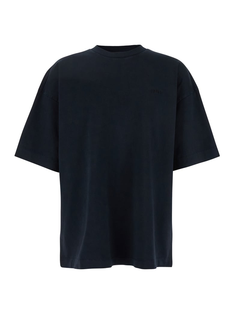 blue t-shirt with embroidered logo by Selfnex
