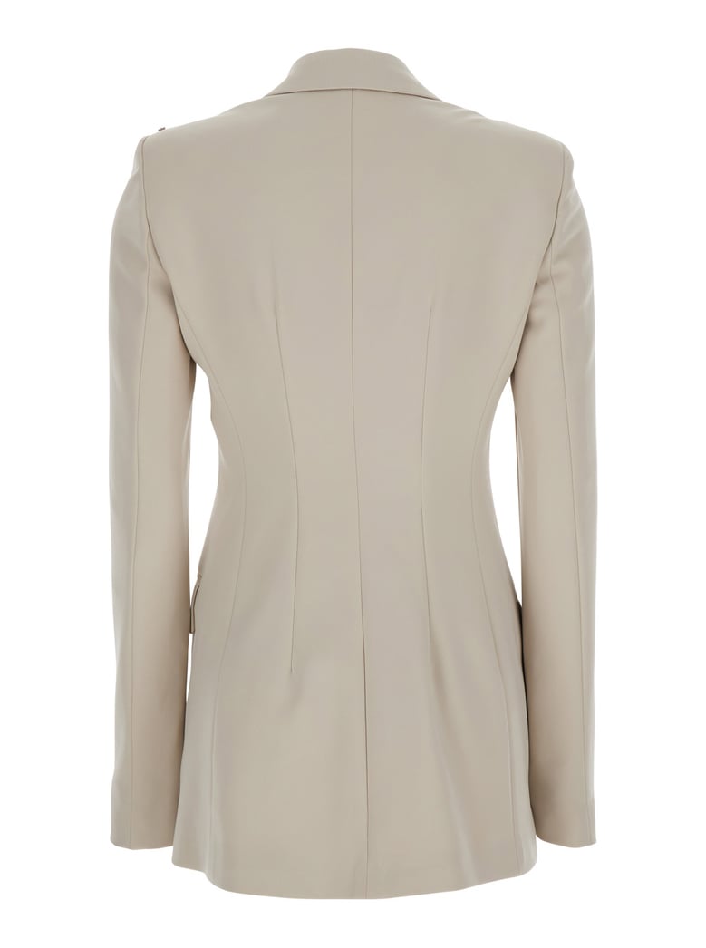 beige double-breasted jacket with peak revers by Selfnex