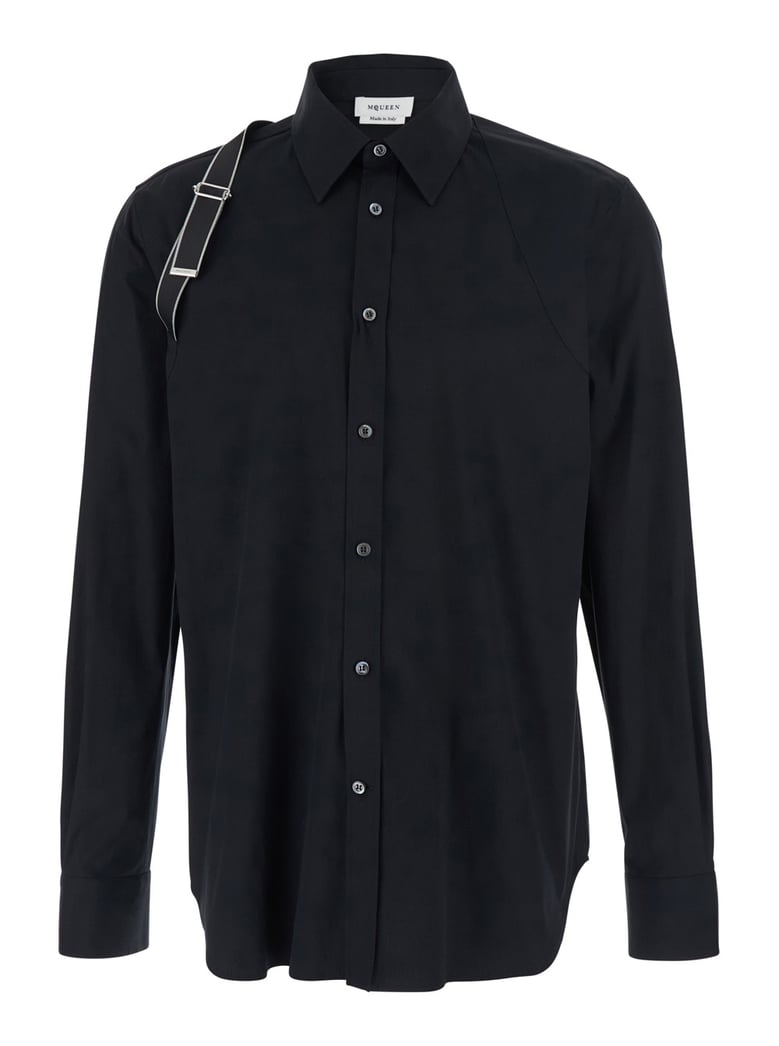 shirt with buckle shoulder, black cotton by Selfnex