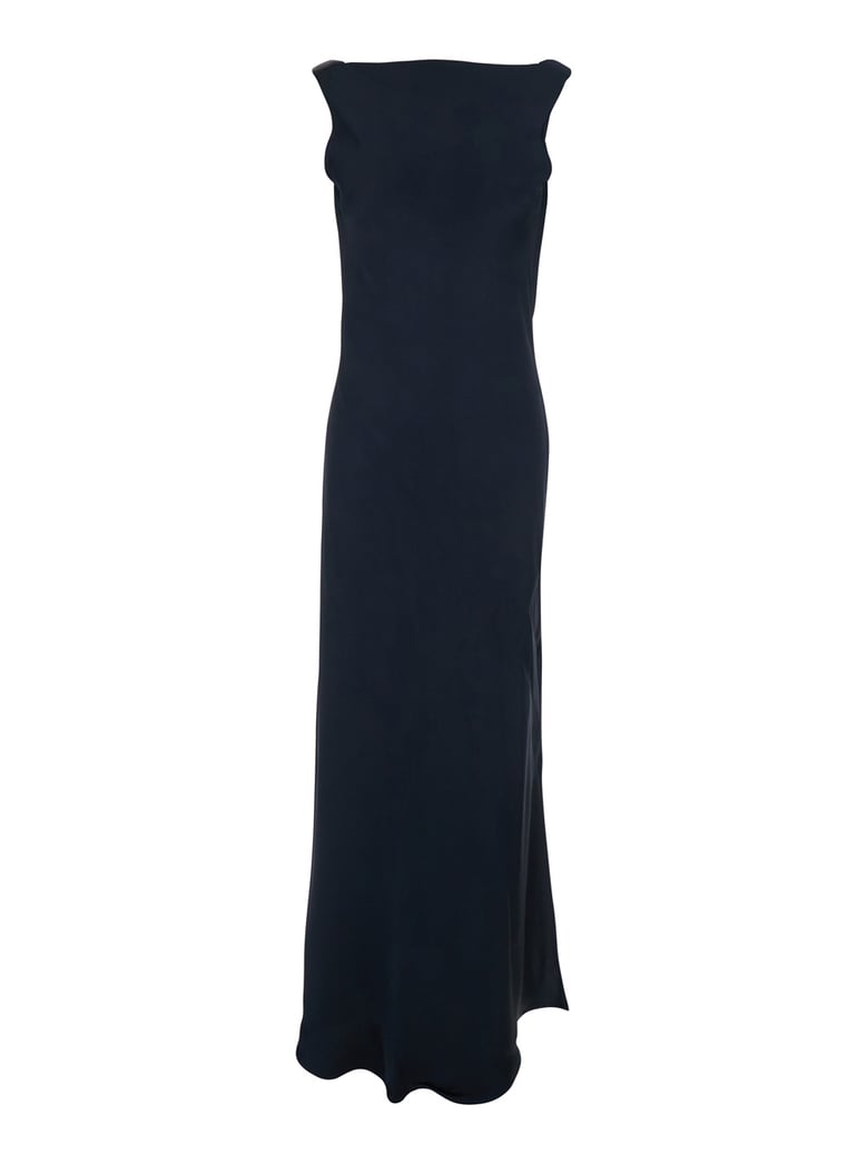 dress with draped neckline blue by Selfnex