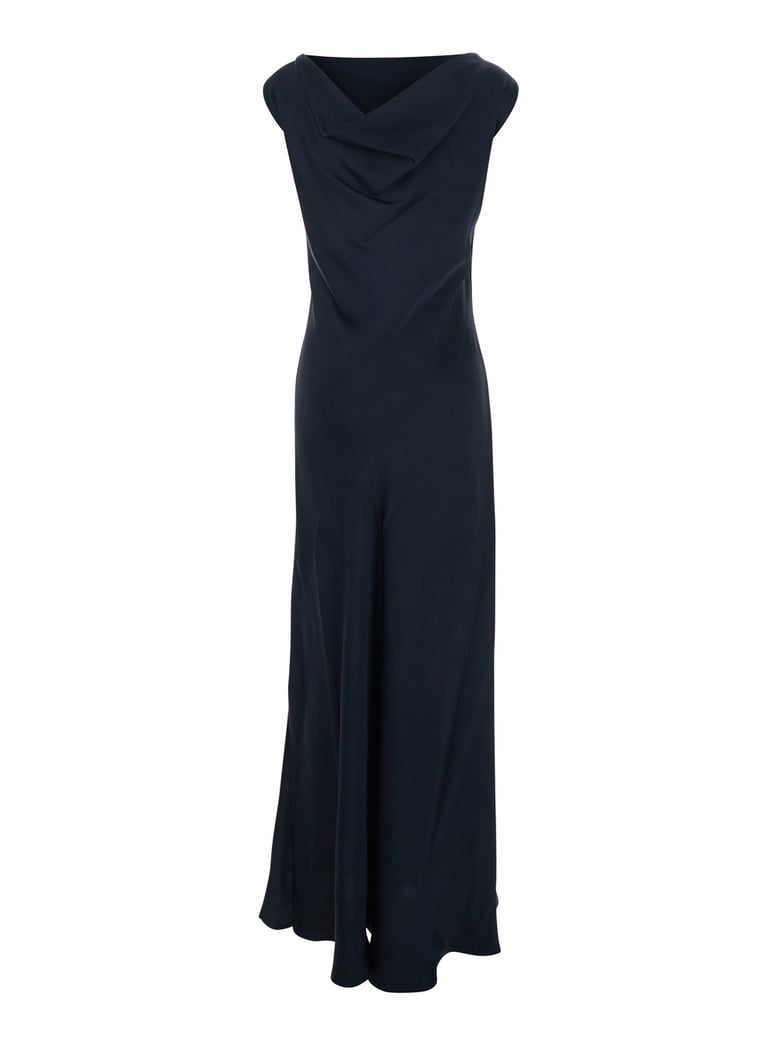 dress with draped neckline blue by Selfnex