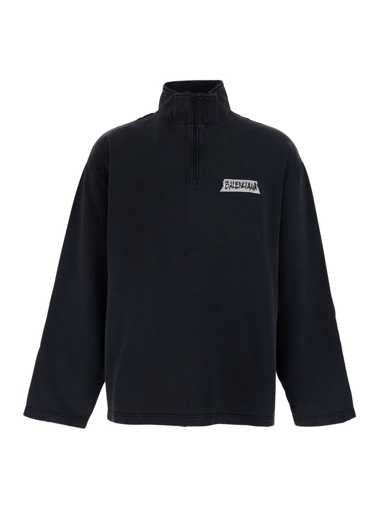 sweatshirt high-neck zip black by Selfnex