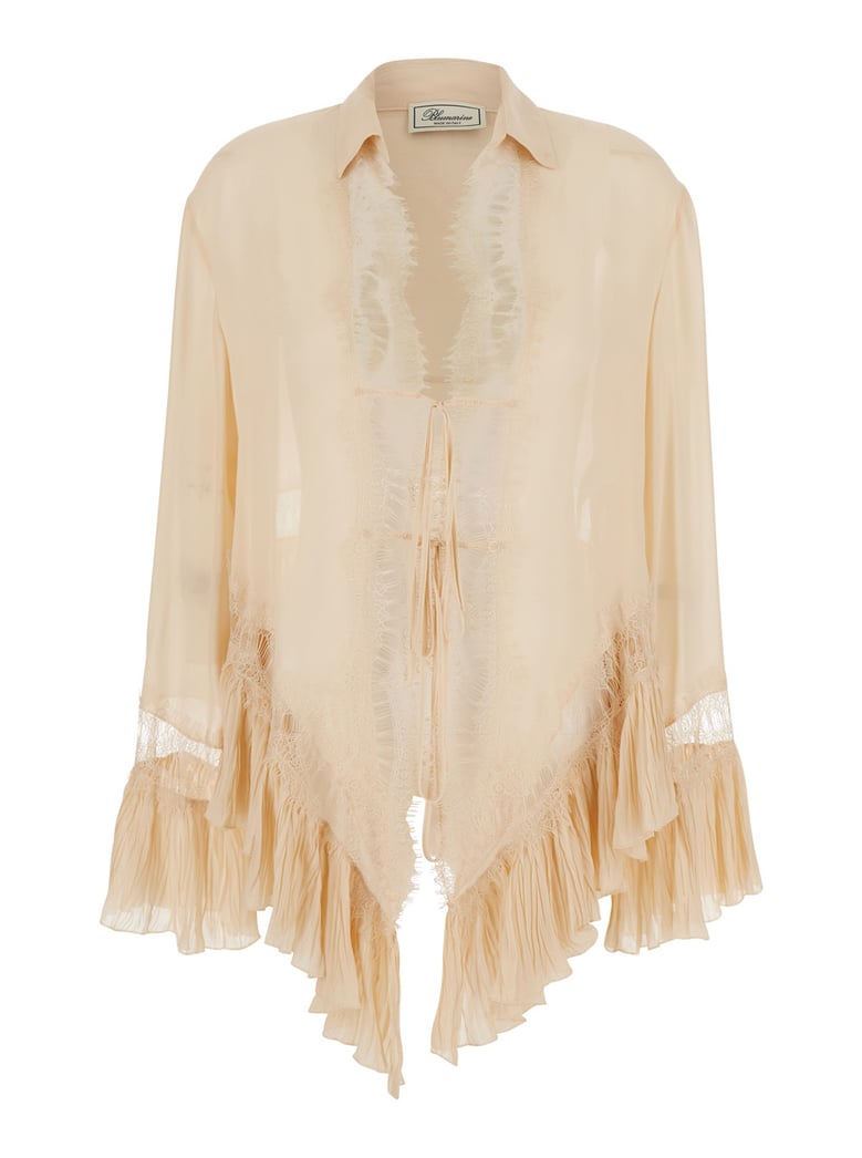 georgette top with lace — beige by Selfnex
