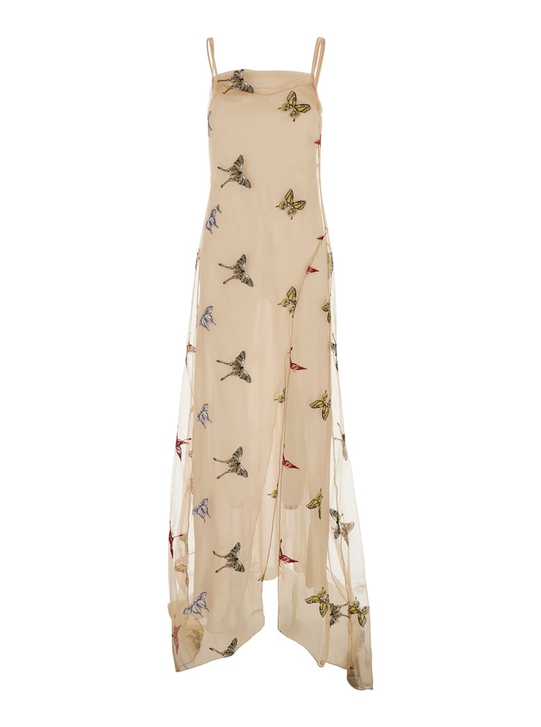long dress embroidery net beige by Selfnex