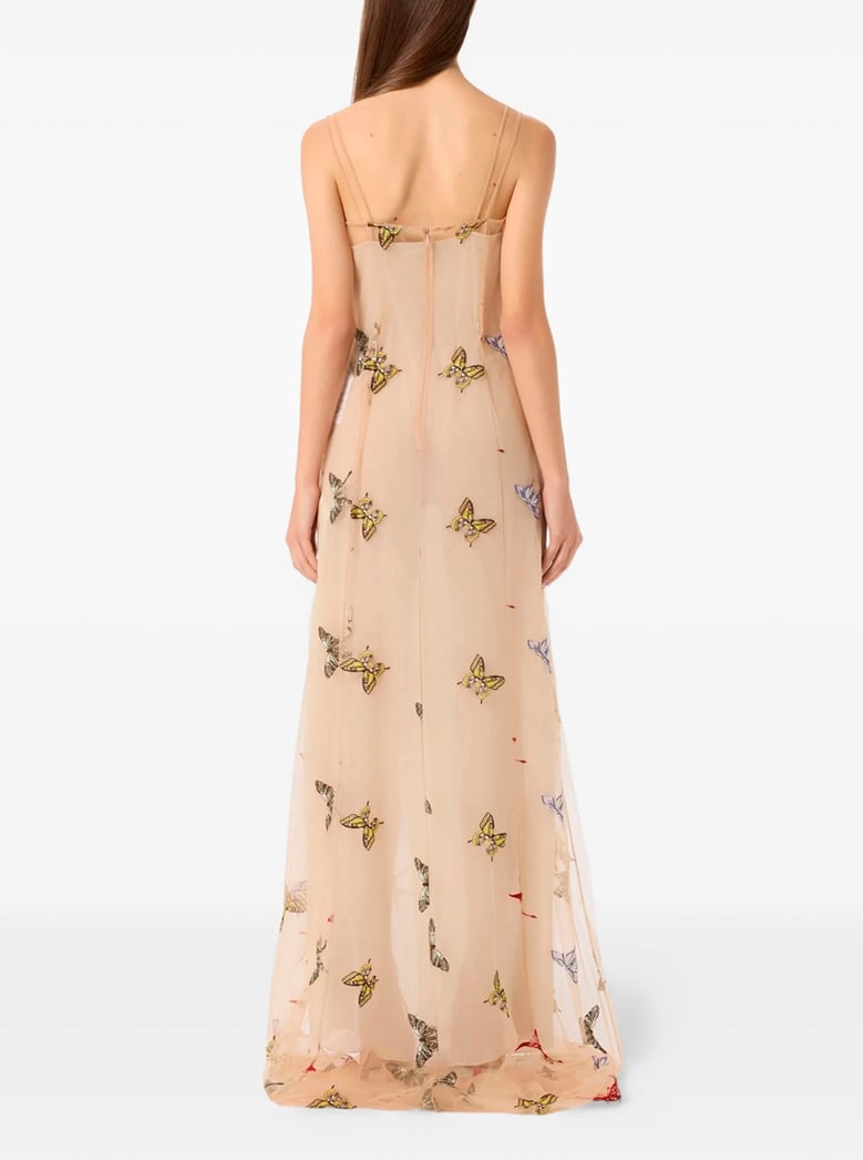 long dress embroidery net beige by Selfnex
