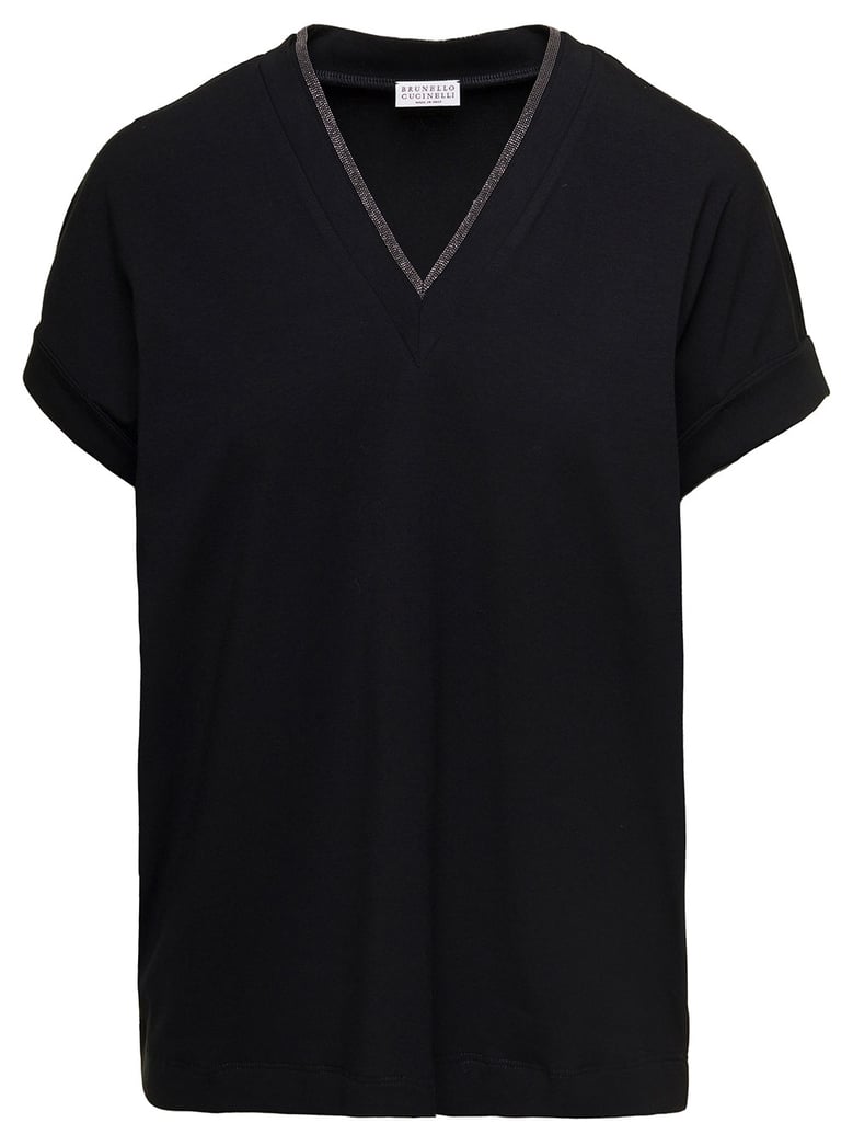 t-shirt v-neck black stretch cotton by Selfnex