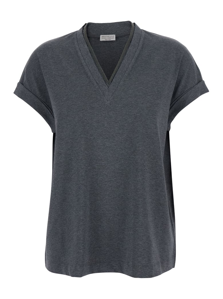 v-neck t-shirt grey cotton by Selfnex