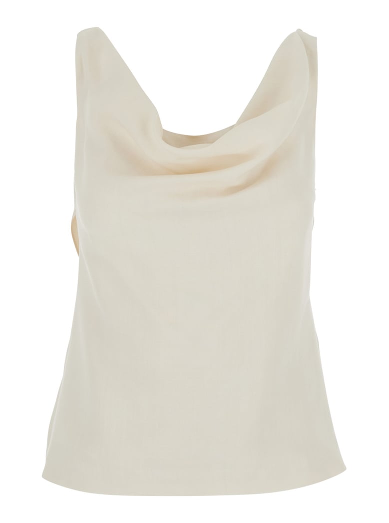 top with draped neckline white viscose-linen by Selfnex