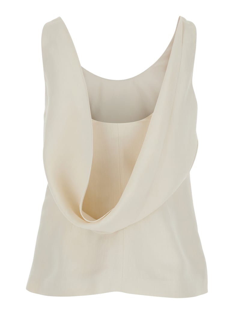 top with draped neckline white viscose-linen by Selfnex