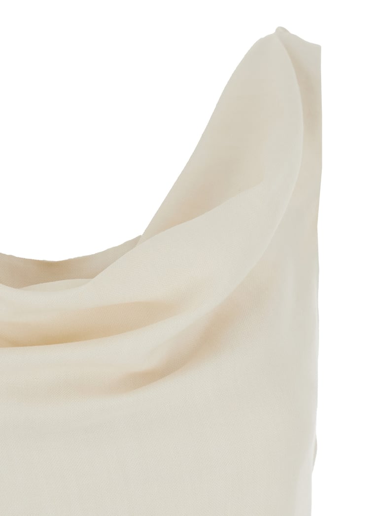 top with draped neckline white viscose-linen by Selfnex