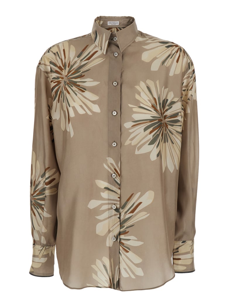 silk shirt with all-over print — beige by Selfnex