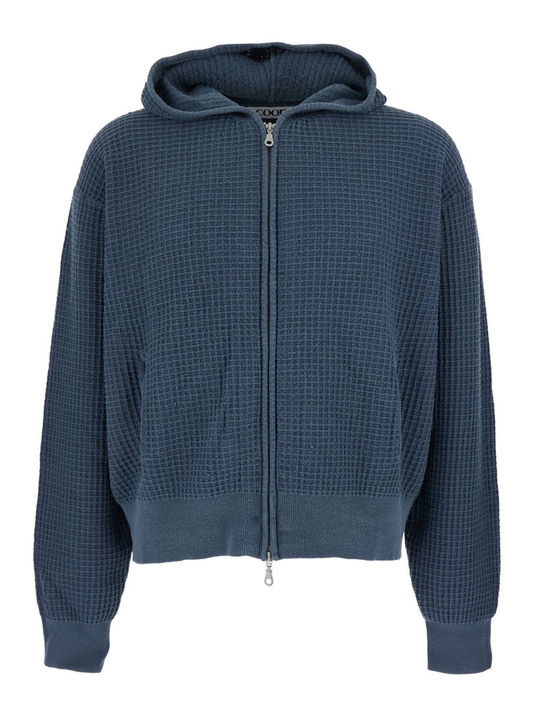 hooded sweatshirt honeycomb knit blue by Selfnex