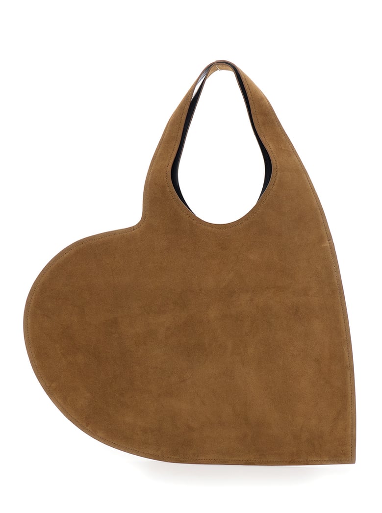shoulder bag with heart silhouette, brown suede by Selfnex