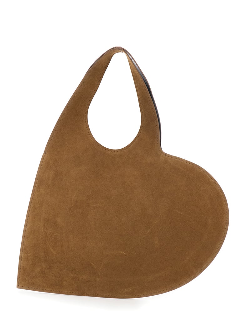 shoulder bag with heart silhouette, brown suede by Selfnex