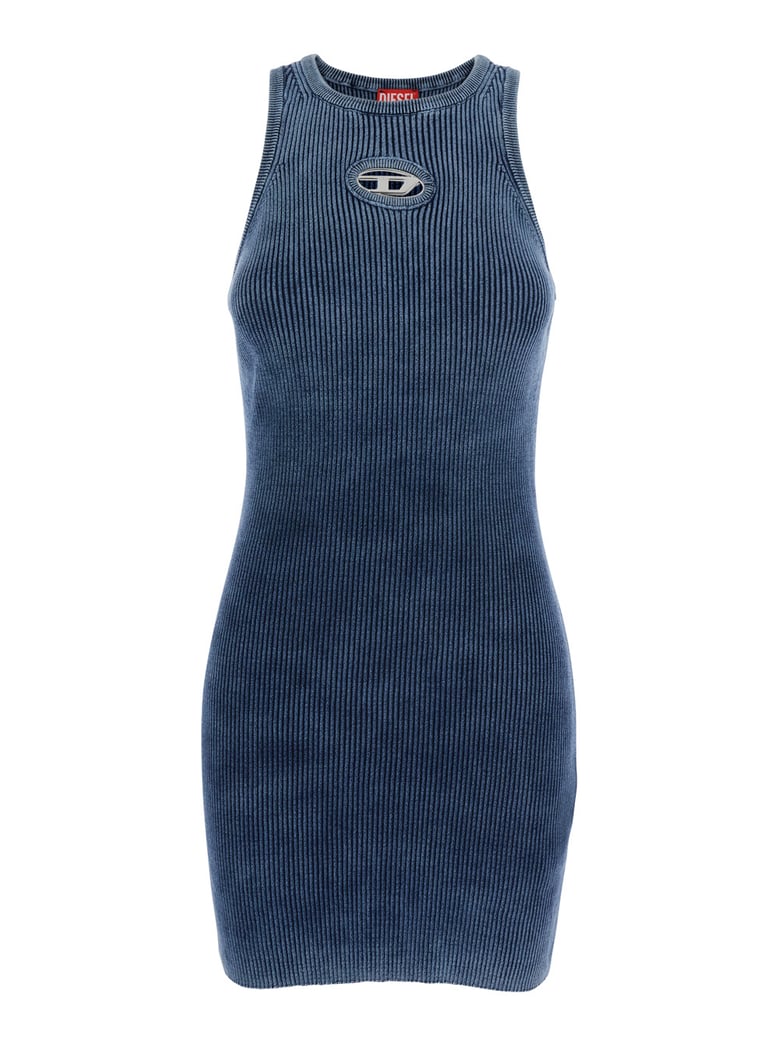 sleeveless crew-neck dress blue ribbed cotton by Selfnex