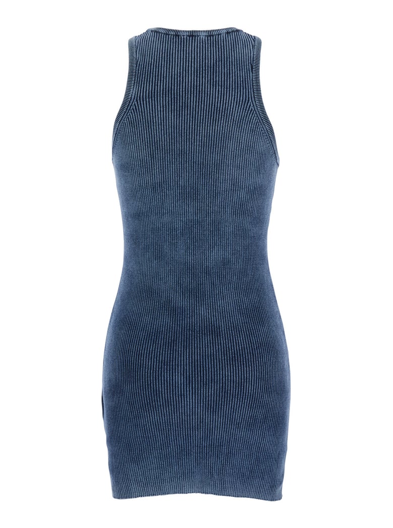 sleeveless crew-neck dress blue ribbed cotton by Selfnex