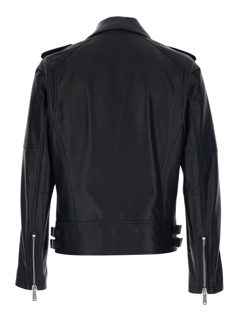 leather jacket black with three zip pockets by Selfnex