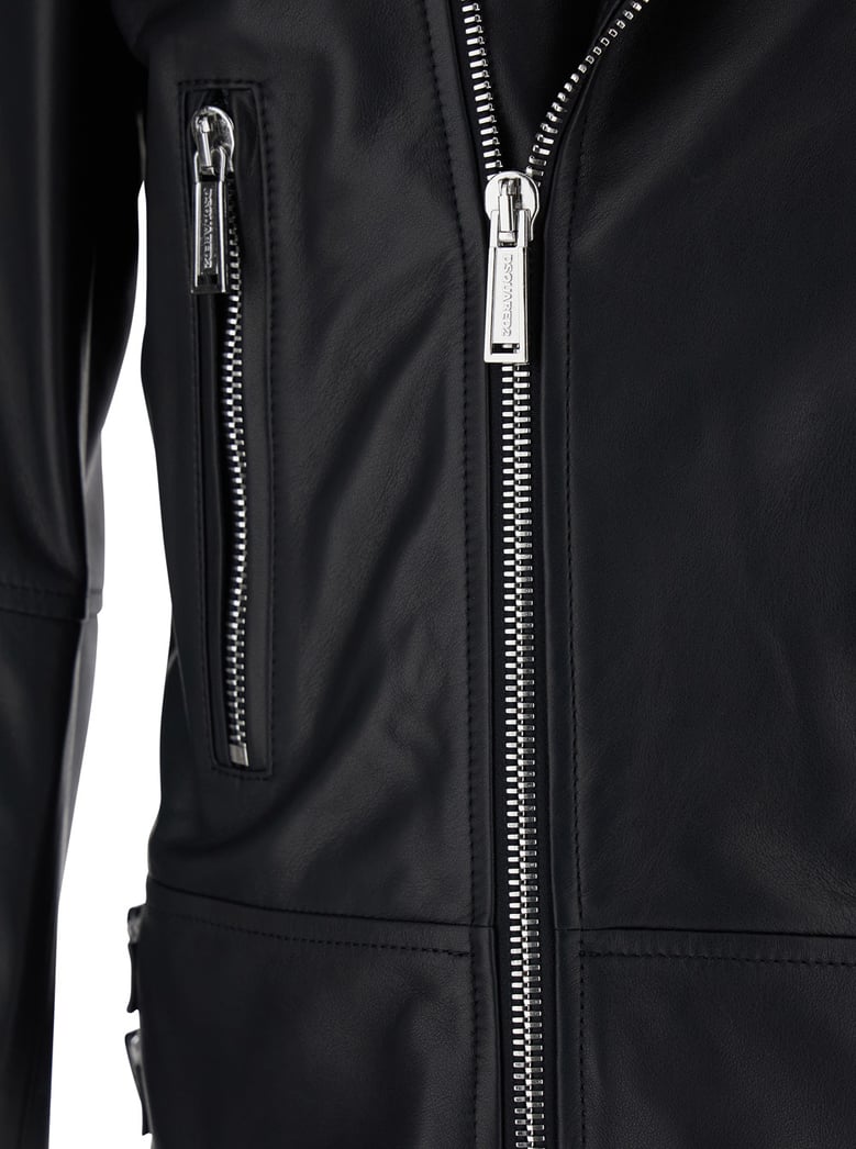 leather jacket black with three zip pockets by Selfnex
