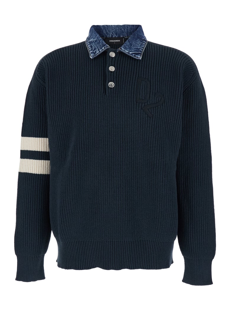 sweater with denim collar, blue by Selfnex