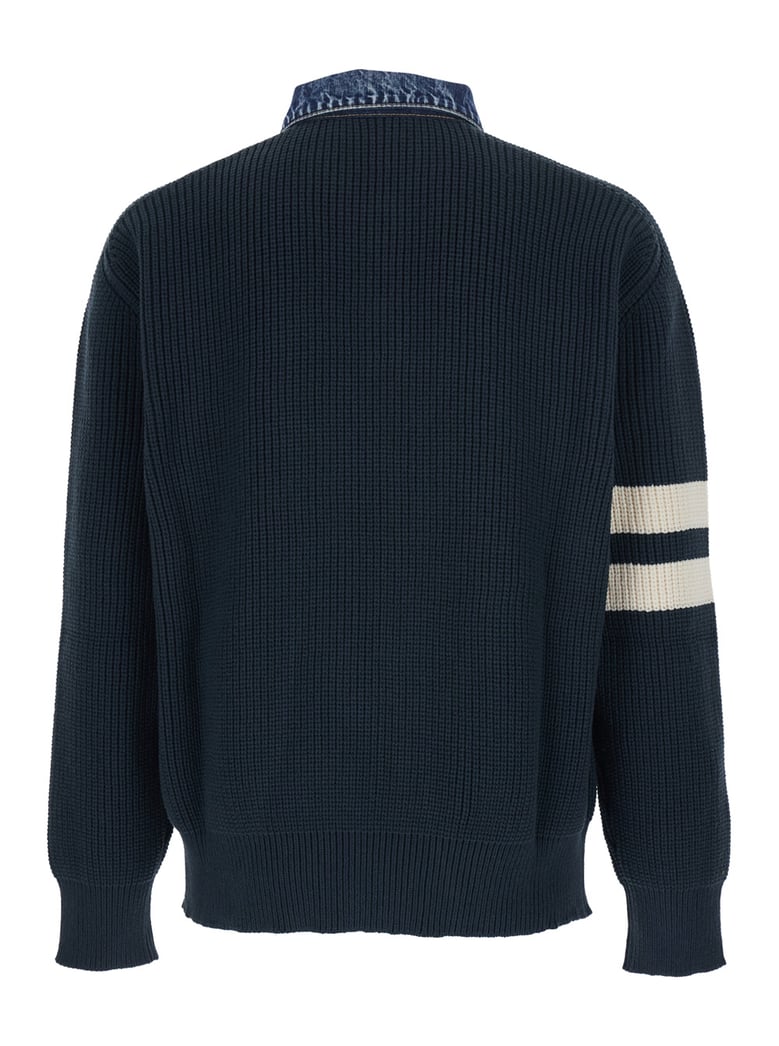 sweater with denim collar, blue by Selfnex