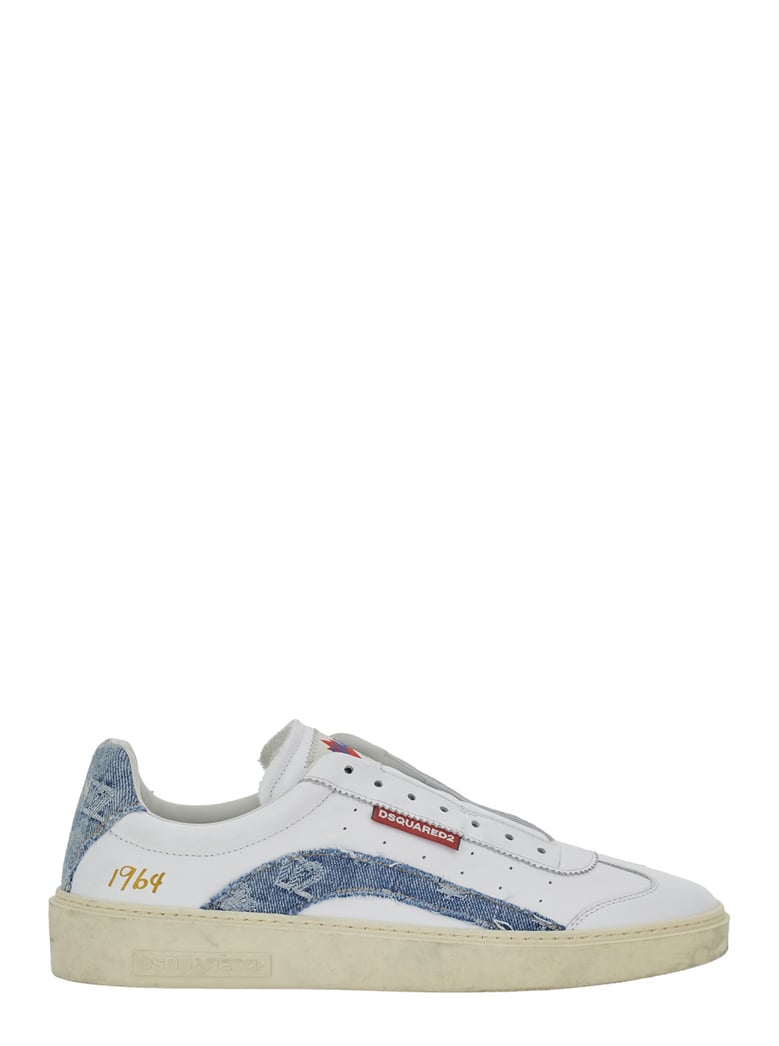 low top sneaker white leather with denim by Selfnex