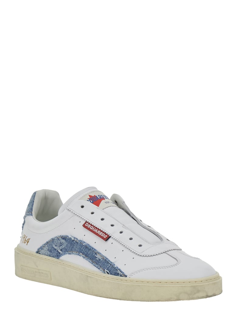 low top sneaker white leather with denim by Selfnex