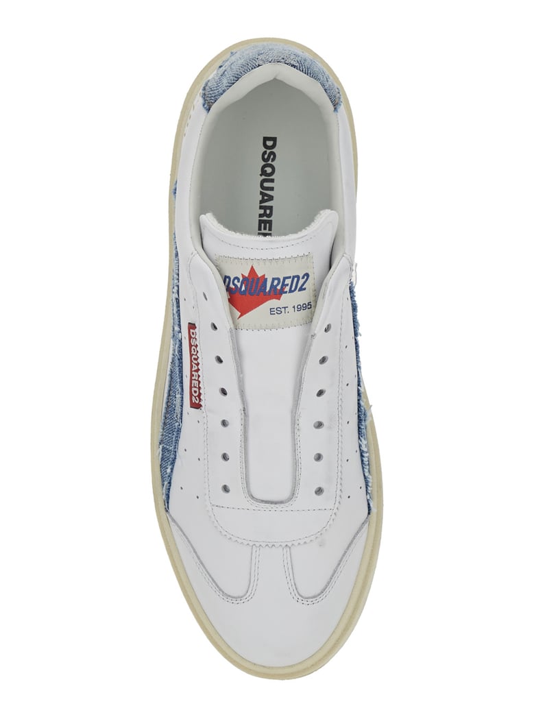 low top sneaker white leather with denim by Selfnex