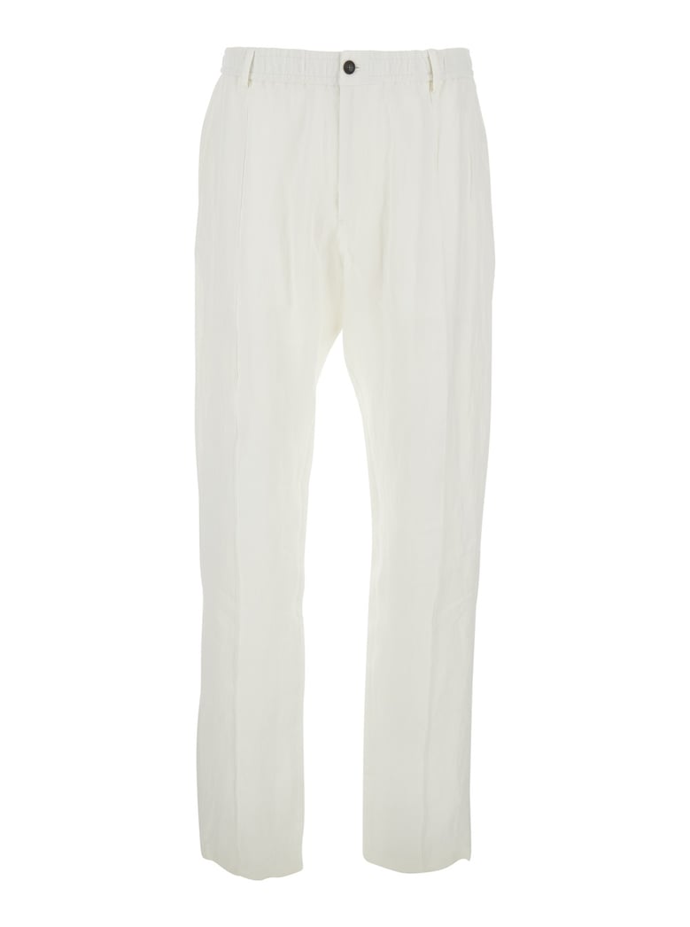 trousers white linen elasticated waist by Selfnex