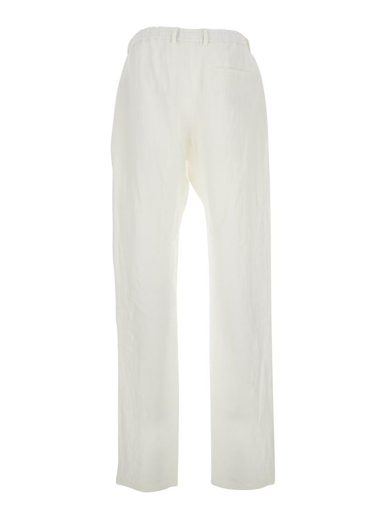 trousers white linen elasticated waist by Selfnex