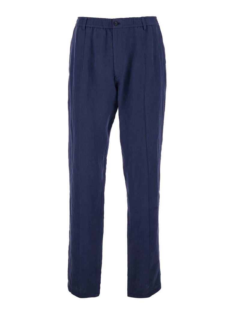 straight-leg trousers blue linen by Selfnex