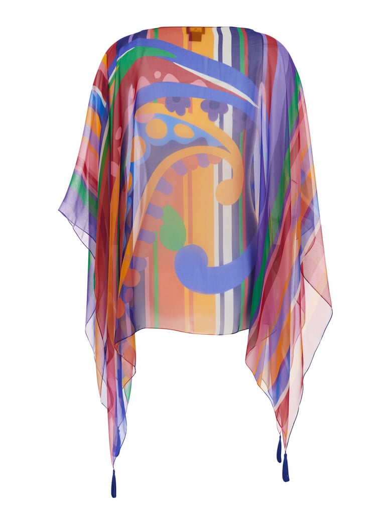 cape with multicolour print, silk tassels by Selfnex