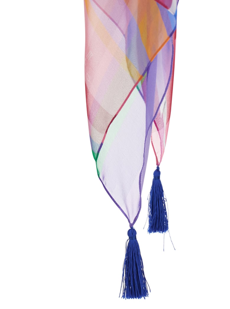 cape with multicolour print, silk tassels by Selfnex